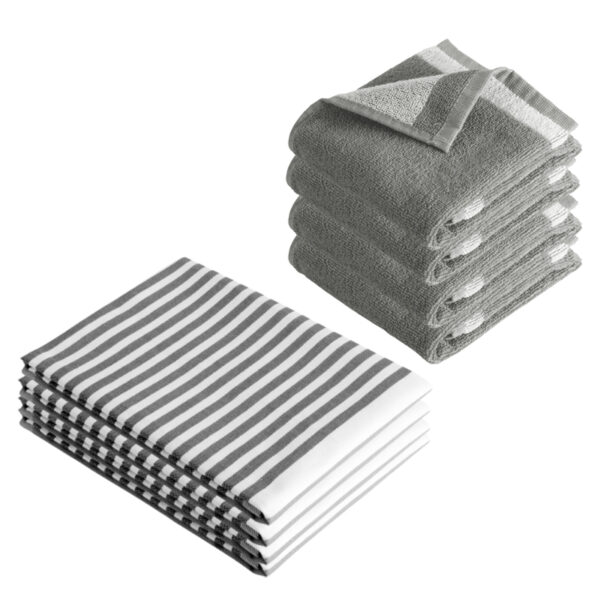 Byrklund Keuken- en Theedoeken set Dry Dishes & Dry Hands Grijs - 8 delig
