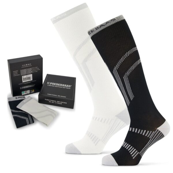 Poederbaas Skisokken Giftbox 2-pack Black/White-39/42