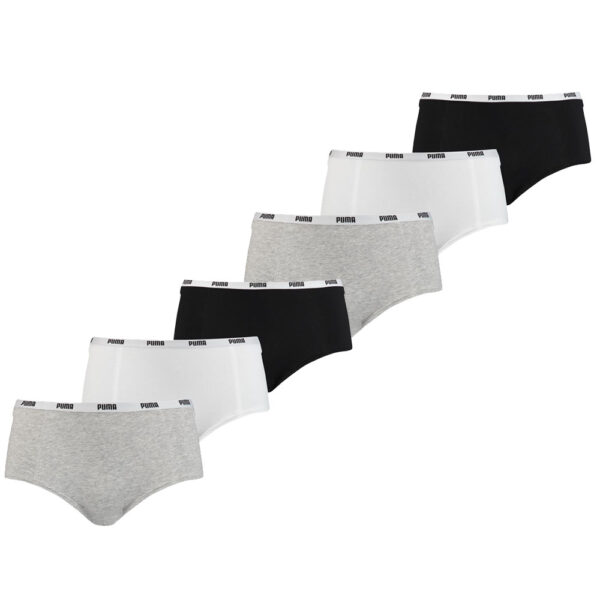 Puma Mini Short Dames Zwart/Wit/Grijs 6-Pack -XS