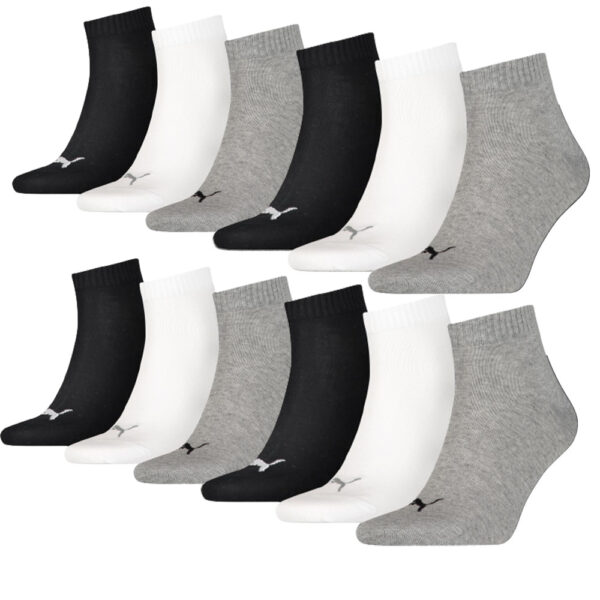 Puma Quarter Sokken Plain 12-pack Zwart / Wit / Grijs-43/46