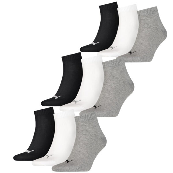 Puma Quarter Sokken Plain 9-pack Zwart / Wit / Grijs-39/42