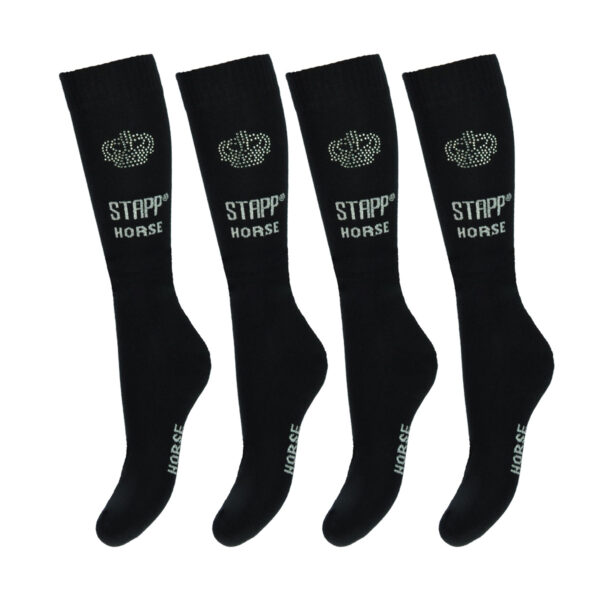 STAPP Horse Paardrijsokken Kroon Strass 4-pack Zwart / Zilver-35/38
