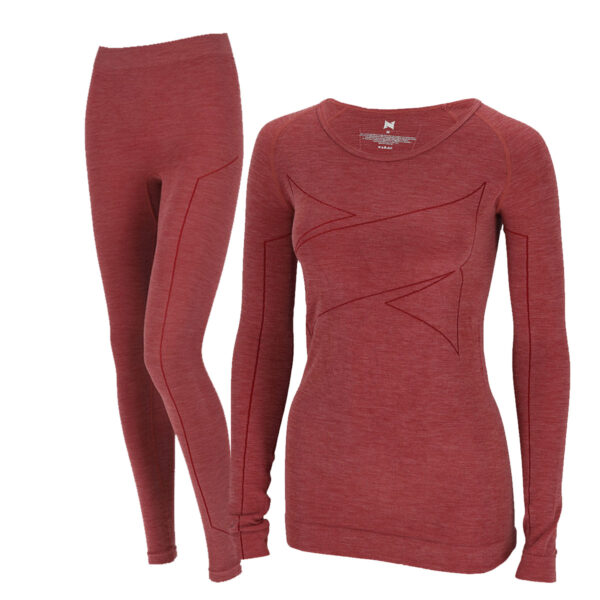 Xtreme Thermoset Dames Merino Wol - Thermoshirt + Thermolegging - Red Melange-S